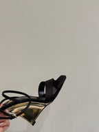 YSL STRAPPY WEDGE SANDALS 25S IN BLACK SATIN