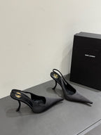 YSL HIGH SLINGBACK 25S IN BLACK SATIN
