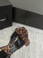 YSL WEDGE THONG SANDALS 25S IN LEOPARD LAMBSKIN WITH GOLD HARDWARE
