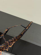 YSL WEDGE THONG SANDALS 25S IN LEOPARD LAMBSKIN WITH GOLD HARDWARE