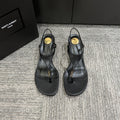 YSL WEDGE THONG SANDALS 25S IN BLACK LAMBSKIN WITH GOLD HARDWARE