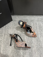 YSL HEELED SANDALS 25S 100 MM IN LEOPARD PRINT LAMBSKIN