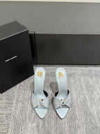 YSL HIGH HEEL 25S 100 MM IN LIGHT SLATE BLUE LAMBSKIN