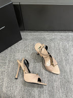YSL HEELED SANDALS 25S 100 MM IN BEIGE LAMBSKIN