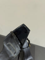 YSL KITTEN HEEL SANDALS 25S IN BLACK GLOSSY LAMBSKIN