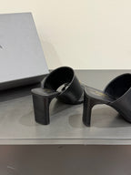 BALENCIAGA 25S HIGH-HEELED SANDALS IN BLACK CALFSKIN WITH GOLD HARDWARE