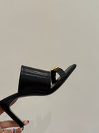 BALENCIAGA 25S HIGH-HEELED SANDALS IN BLACK CALFSKIN WITH GOLD HARDWARE