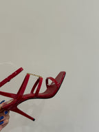 YSL SINGLE-STRAP HEELED SANDALS 25S IN RED LAMBSKIN