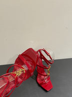 YSL SINGLE-STRAP HEELED SANDALS 25S IN RED LAMBSKIN