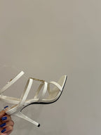 YSL SINGLE-STRAP HEELED SANDALS 25S IN WHITE LAMBSKIN