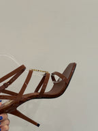 YSL SINGLE-STRAP HEELED SANDALS 25S IN BROWN LAMBSKIN