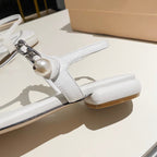 PEARL CHAIN FLIP-FLOPS SNOW COLOR LEATHER