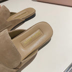 MULES SLIPPERS KHAKI COLOR SUEDE WITH GOLD COIN