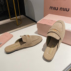 MULES SLIPPERS KHAKI COLOR SUEDE WITH GOLD COIN