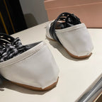 BALLET FLAT SHOES WHITE LAMBSKIN WITH UNIQUE BLACK STRAPS