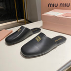 MULES SLIPPERS RETRO BLACK COWHIDE