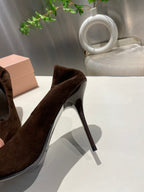 POINTED-TOE HIGH HEEL PUMPS IN CHOCOLATE SUEDE