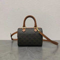 Celine Small Boston Bag Triomphe Black Brown Canvas & Calfskin