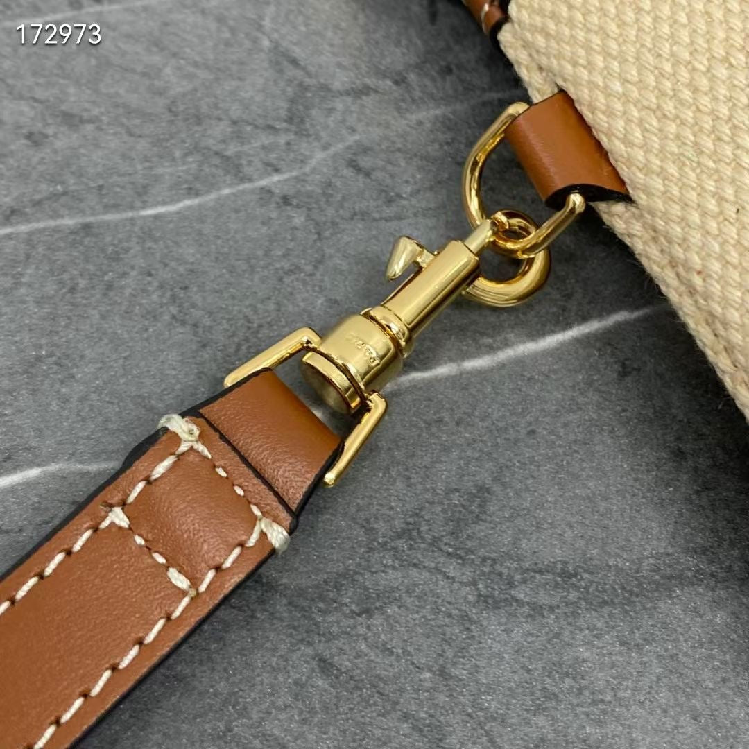 Celine Small Pouch with Anchor Embroidery Beige Brown Calfskin Textile