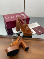 HIGH HEEL SANDALS 13 CM IN BROWN CALFSKIN MIX SUEDUE GOLD HARDWARE