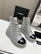 SHORT BOOTS IN SLATE GREY MIX BLACK COWHIDE