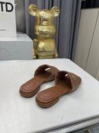 GG CASUAL SLIPPERS IN BROWN CALFSKIN LOGO EMBOSSING
