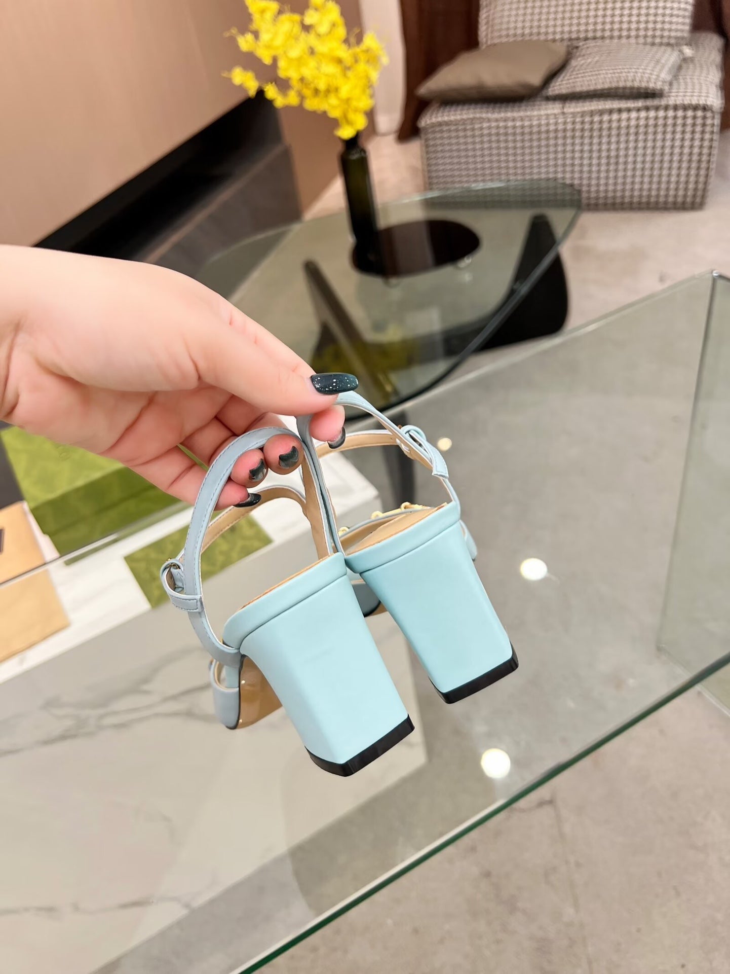 GG HIGH HEELS SANDALS 60 IN ICE BLUE LAMBSKIN