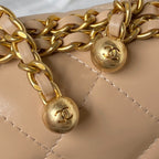 CC MINI 19 FLAP BAG IN DARK BEIGE CALFSKIN GOLD HARDWARE