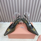 POINTED-TOE SLINGBACK IN ARMY GREEN LAMBSKIN