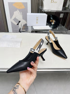 J'ADIOR SLINGBACK PUMP BLACK CALFSKIN AND EMBROIDERED FABRIC 65 MM