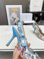 J'ADIOR SLINGBACK PUMP COLORFUL NATURAL RAFFIA AND EMBROIDERED COTTON 10 CM 130858