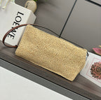 LOEWE 25S WE FONT TOTE BAG 30 IN NATURAL RAFFIA FIBER CALFSKIN SHOULDER STRAP