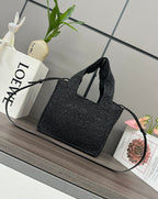 Loewe Small Font Tote Black Raffia