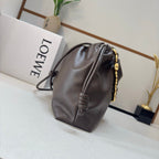 LOEWE 25S FLAMENCO PURSE 41 IN DARK BROWN NAPPA LEATHER GOLD HARDWARE