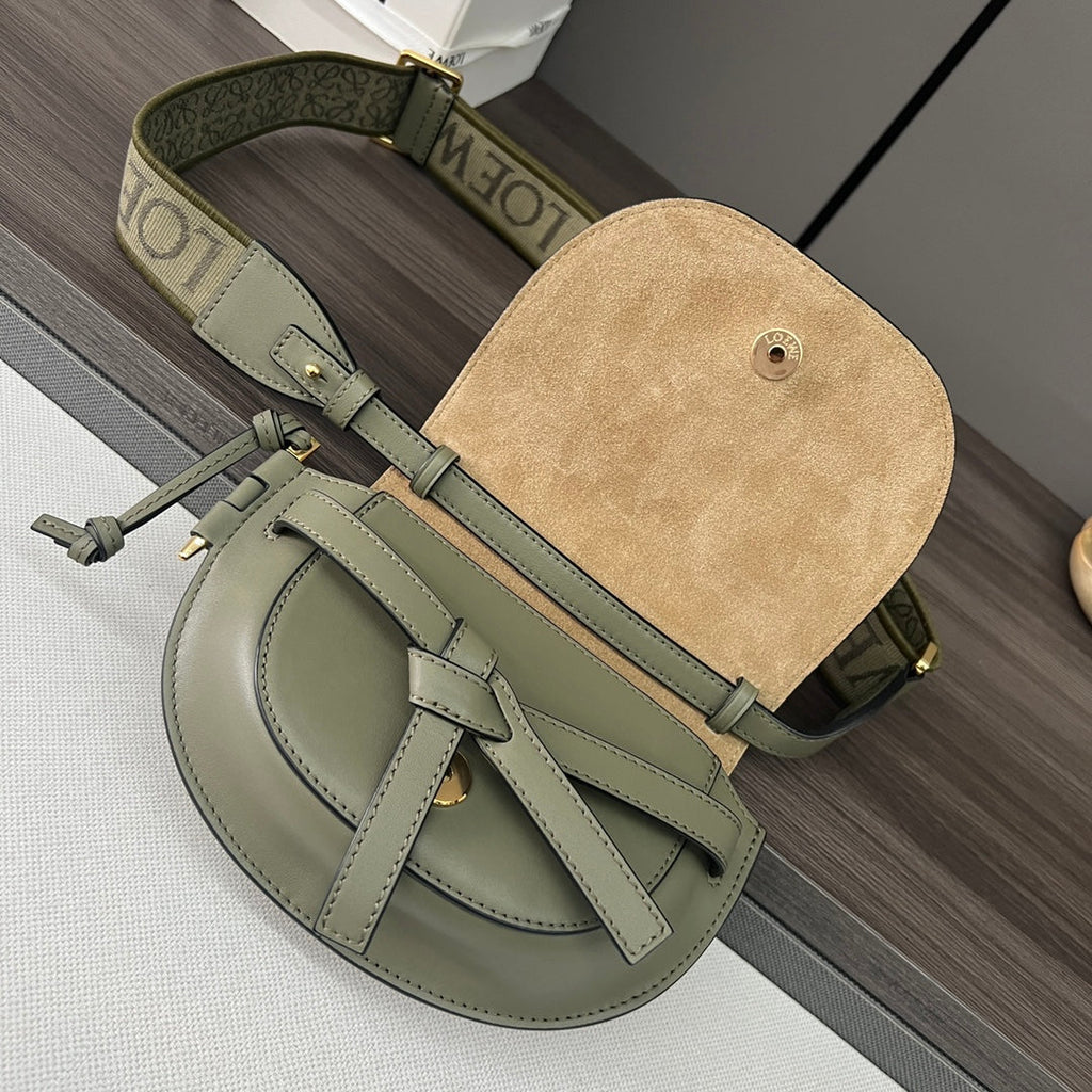 Mini Gate Dual bag in soft calfskin and jacquard Green smooth caflskin