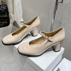 HIGH MARY JANE SHOES IN TAN BEIGE PATENT CALFSKIN