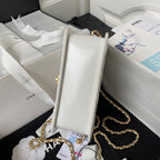MINI FLAP BAG 19 IN WHITE CALFSKIN WITH DOUBLE GOLD BALL