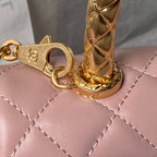 CHANEL 25S CLASSIC COCO HANDLE BAG 23 CM IN LIGHT PINK LAMBSKIN WITH GOLD HARDWARE