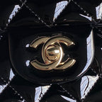 CHANEL 25S MINI FLAP BAG 20 IN BLACK PATENT CALFSKIN GOLD HARDWARE