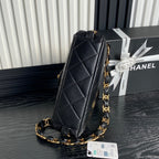 MEDIUM FLAP BAG 26 IN BLACK CALFSKIN GOLD DOUBLE C THICK CHAIN