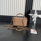 CHANEL 25S VANITY CASE 17 IN TAN BROWN PATENT CALFSKIN GOLD HARDWARE