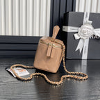 CHANEL 25S VANITY CASE 17 IN TAN BROWN PATENT CALFSKIN GOLD HARDWARE