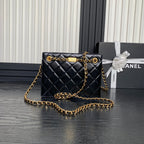 QUILTED HANDBAG 21 IN BLACK DIAMOND PATTERN LAMBSKIN GOLD HARDWARE