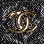 COSMETIC BAG 19 IN BLACK GRAINED CALFSKIN GOLD HARDWARE