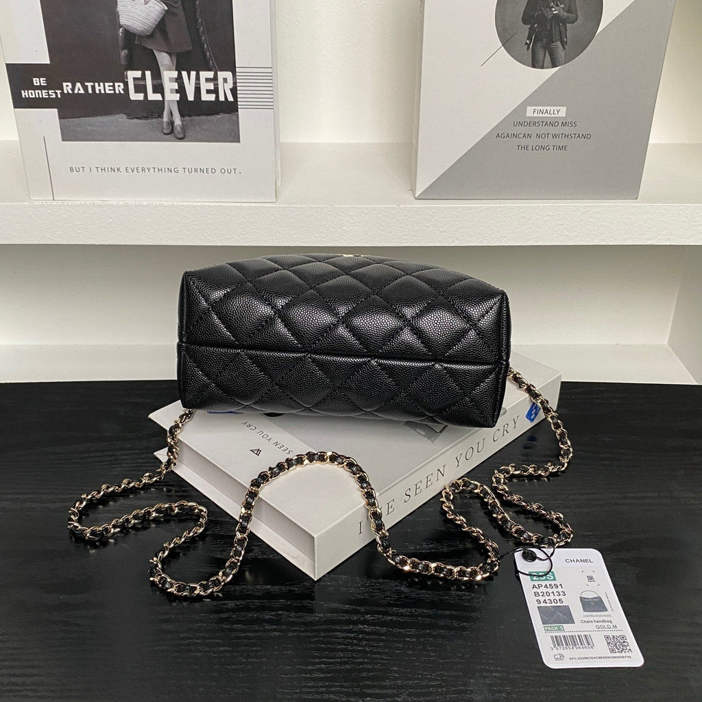 CC Coco Crush Handle Lunch Bag Black Caviar Leather