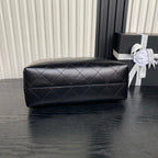 CHANEL 25S HOBO BAG 36 IN GREY SUEDE AND BLACK CALFSKIN WITH GOLD HARDWARE