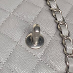 CHANEL 25S FLAP BAG 19 IN CHARCOAL GRAY CALFSKIN SILVER HARDWARE