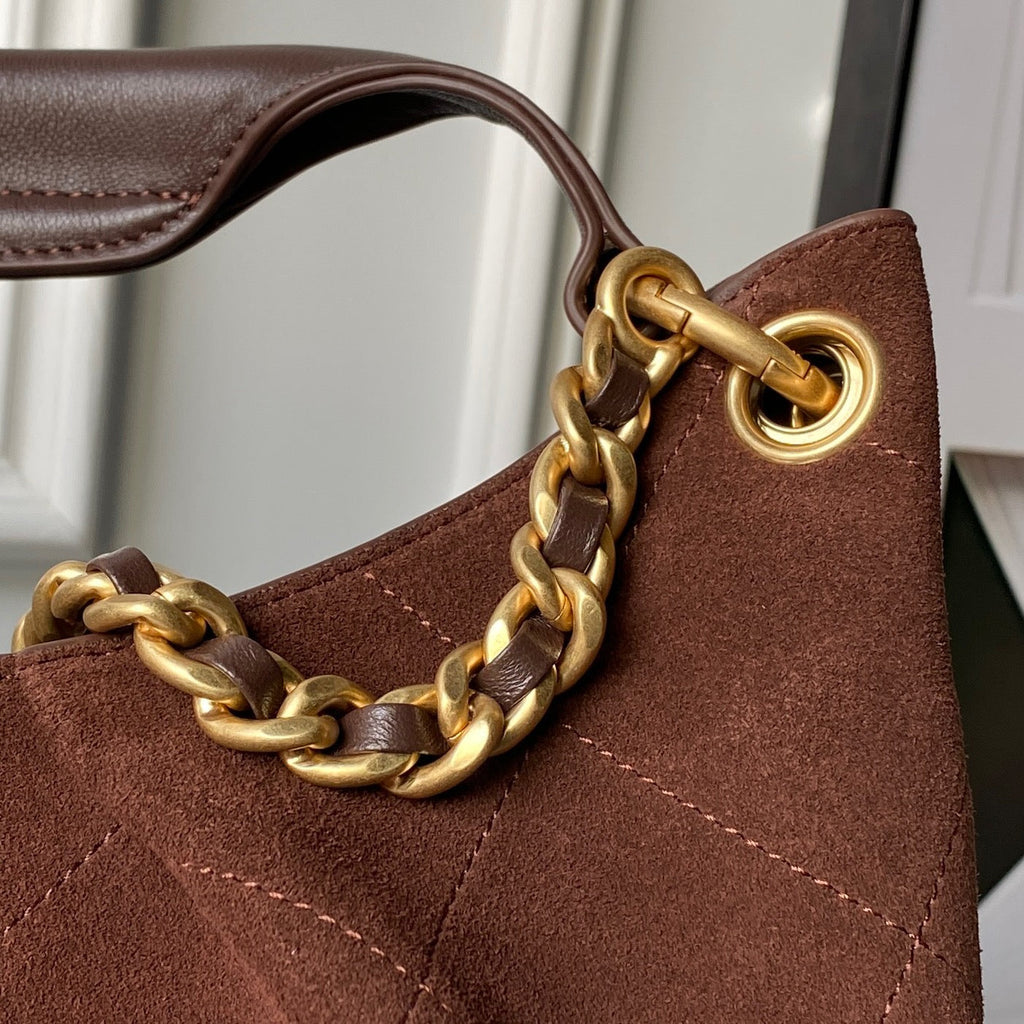 Chanel 2025 Hobo Bag 31cm Dark Brown Suede With Gold Hardware 320286