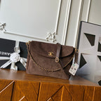 CHANEL 25S SHOULDER BAG 30 IN DARK BROWN SUEDE WITH GOLD HARDWARE