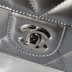 CHANEL 25S FLAP BAG 18 IN SILVER METALLIC CALFSKIN